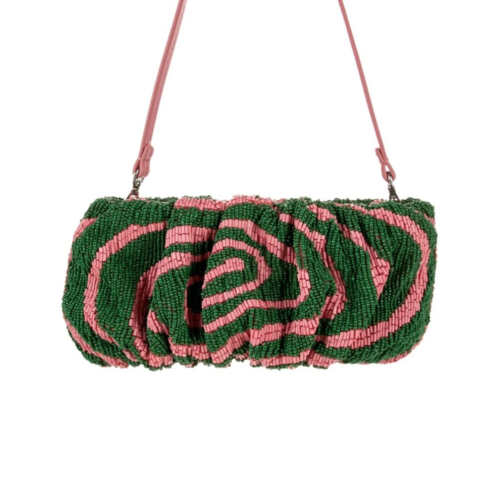 STAUD Pink and Green Beaded Wristlet